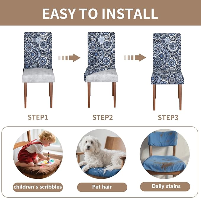 Stretch Dining Chair Covers Set of 6,Floral Print Chair Covers,Soft Removable Washable,Pet Friendly Furniture Protector,Universal Chair Slipcovers for Home, Kitchen,Ceremony Dining Room Seat