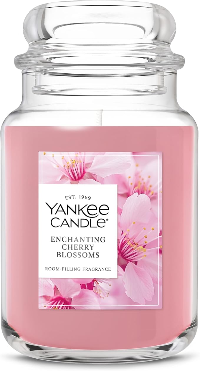 Yankee Candle Enchanted Cherry Blossoms, Scented Candle, 22oz Large Jar with up to 150 Hour Burn Time, Giftable, Holidays