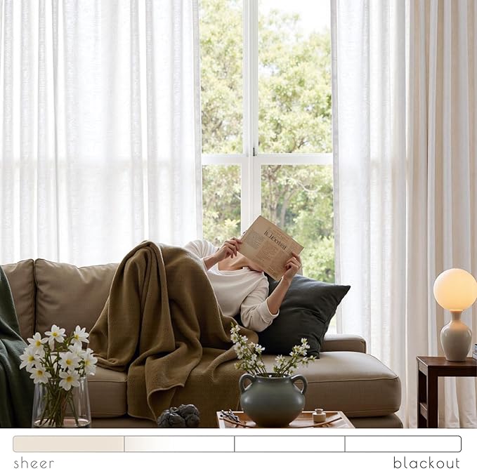 jinchan Linen Blend Curtains 120 inch Extra Long 2 Panels for Bedroom Living Room, Light Filtering 50 inch Wide Farmhouse Drapes with Rod Pocket Back Tab(50W x 120L, Off White)