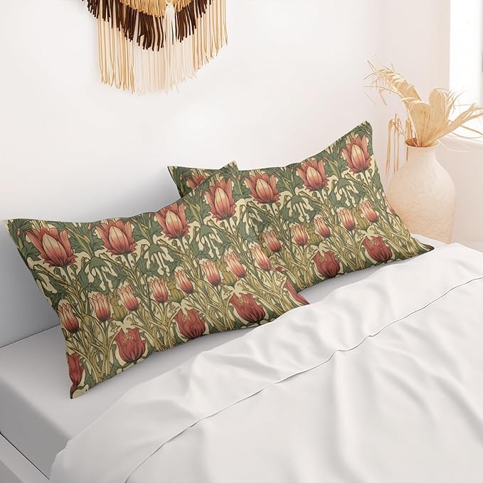 William Morris Pillow Covers 18x18 Inch Vintage Floral Botanical Print Pillow Protectors with Zipper Standard Size Nature Flowers Pillowcases Mid Century Modern Bed Pillow Covers Set of 2