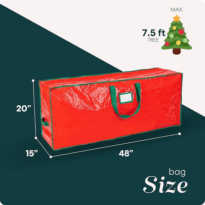 Christmas Tree Storage Bag - Stores 7.5 Foot Artificial Xmas Holiday Tree, Durable Waterproof Material, Zippered Bag, Carry Handles. Protects Against Dust, Insects and Moisture (Red)