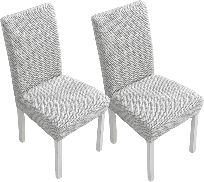 Dining Chairs Covers Set, Dining Room Chair Covers Stretch Seat Covers Parsons Chair Covers Slipcover Fundas Forros para Sillas de Comedor (Texture-Light Gray,Medium (Set of 2))