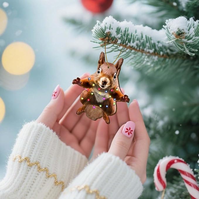 Flying Squirrel Christmas Tree Keepsake Ornaments, Squirrel Themed 2 Side Printed Flat Wooden Ornament, Animal Xmas Hanging Decor