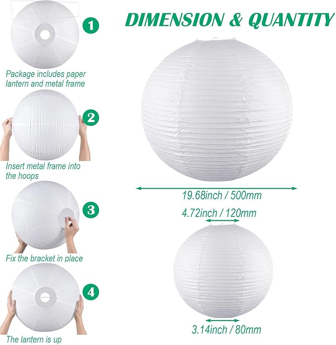 19.68" White Round Paper Lanterns, Chinese/Japanese Paper Lantern Pendant Light, Large HangingPaper Lamp Shade for Party Decoration, Home Decor Ceiling Lampshade(1 Pack)