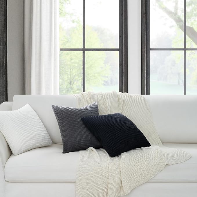 Topfinel Black and White Couch Pillow Covers for Living Room 45x45 cm Set of 4,Mid Century Modern White Neutral Corduroy Corn Throw Pillows,Rustic Square Bench Chair Cushion(18 Inch/Dark Gray)