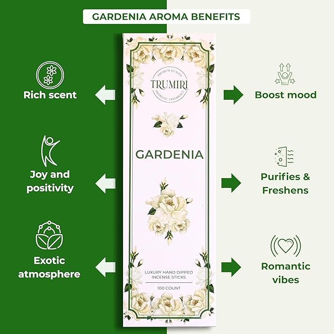 Gardenia Incense Sticks - Pack of 100 Inscents-Sticks - Inciensos Aromaticos para La Casa - Made with Natural Insence Ingredients - Scented Incents Non Toxic Insense