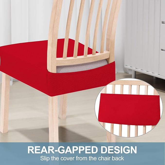 Smiry Stretch Jacquard Seat Covers for Dining Room Chairs Set of 2, Removable Washable Chair Seat Protector Slipcovers, No Rear Covers, Red