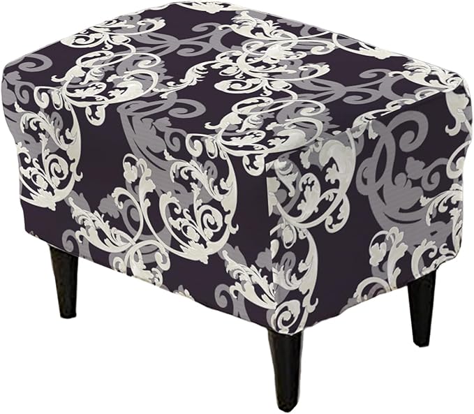 KRFOONN Stretch Ottoman Cover Slipcovers Rectangle Fit Length 39"-47" Footrest Stool Covers Printed Ottoman Cover for Foot Stool Furniture Protector with Non Slip Elastic Bottom, Color 31