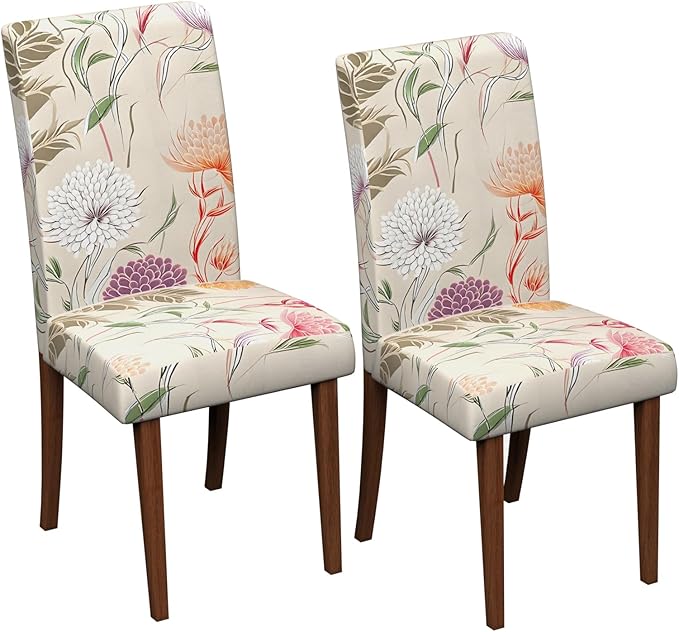 Stretch Dining Chair Covers Set of 2,Floral Print Chair Covers,Soft Removable Washable,Pet Friendly Furniture Protector,Universal Chair Slipcovers for Home, Kitchen,Ceremony Dining Room Seat