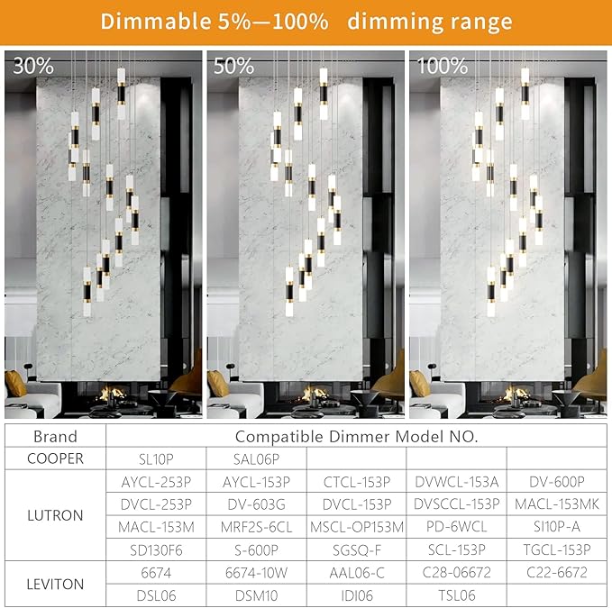 12-Light Chandelier LED 72W Dimmable Chandeliers for Entryway Pendant Light Fixture Chandeliers for Staircase Lobby Black Gold Lighting Modern High Ceiling Chandelier