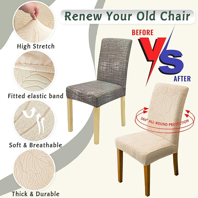 Dining Room Chair Covers Set of 4 Stretch Spandex Kitchen Chair Protector Slipcover Removable Washable Dining Chair Covers for Home, Party, Ceremony, Banquet (Cream White)