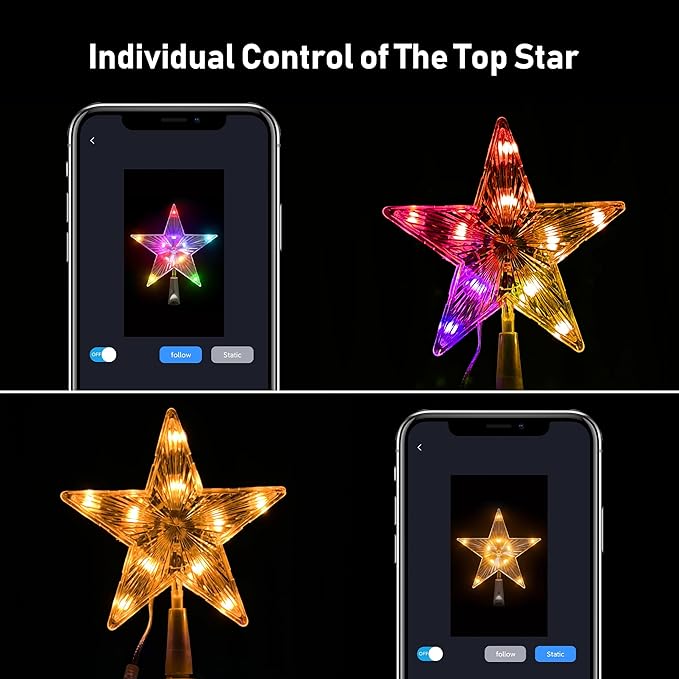 7FT Outdoor Christmas Tree, Star Tree Topper with Removable Bracket, App Control, Sync with Music, Waterfall Colored Lights, 16 Million RGB Colors, IP44 Waterproof, Holiday Christmas Decoration