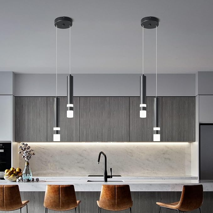 Modern Pendant Light Kitchen Fixture Dimmable LED Black Mini Pendant Lighting fo Kitchen Island Bedroom Bedside Table Small Pendant Lights (2-Light)