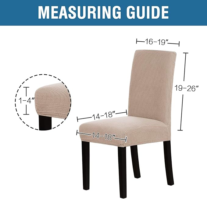H.VERSAILTEX Stretch Dining Chair Covers Set of 6 Chair Covers for Dining Room Parsons Chair Slipcover Chair Protectors Covers Dining, Feature Textured Checked Jacquard Fabric, Sand