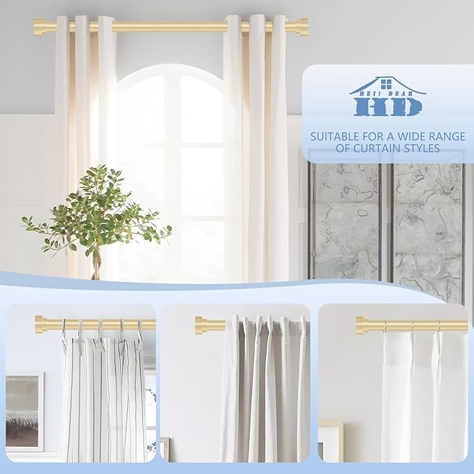 Gold Curtain Rods for Windows 66 to 120 Inch(5.5-10ft), 1 Inch Diameter Heavy Duty Curtain Rods, Adjustable Curtains Rod, Modern Decorative Drapery Rod, 30-120" Brass Gold