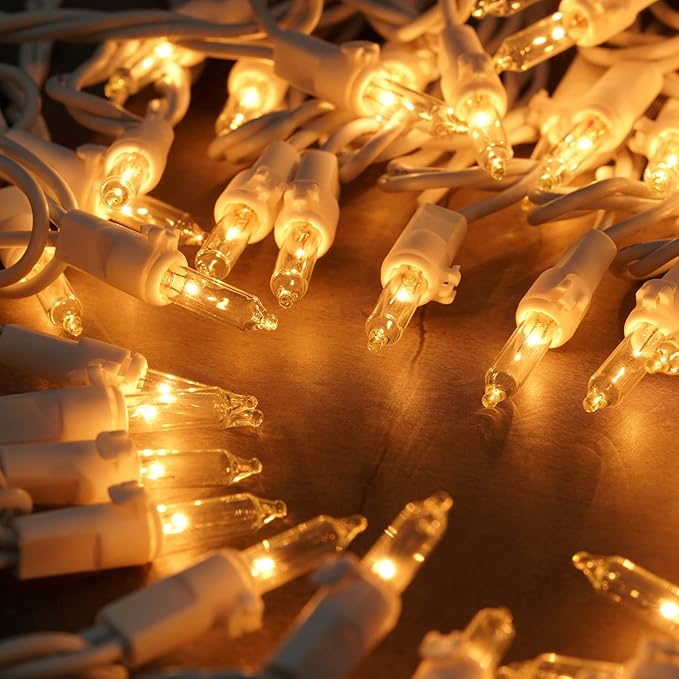 YULETIME 200 Clear Christmas Lights, Pack of 2 Sets 33 Feet 100 Count UL Certified Incandescent String Lights (Clear - White Wire)