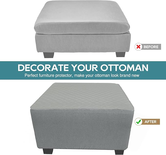 NeColorLife Ottoman Cover Square Waterproof Ottoman Slipcover Thick Storage Footrest Stool Covers Furniture Protector for Pets(Small Size,Light Gray)