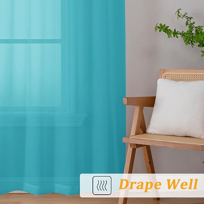 Gwine Turquoise Sheer Curtains 84 Inches Long 2 Panels Set for Living Room, Rod Pocket Voile Lightweight Bedroom Curtains, Light Filtering Solid Window Sheer Panels, Each 42" Wx84 L