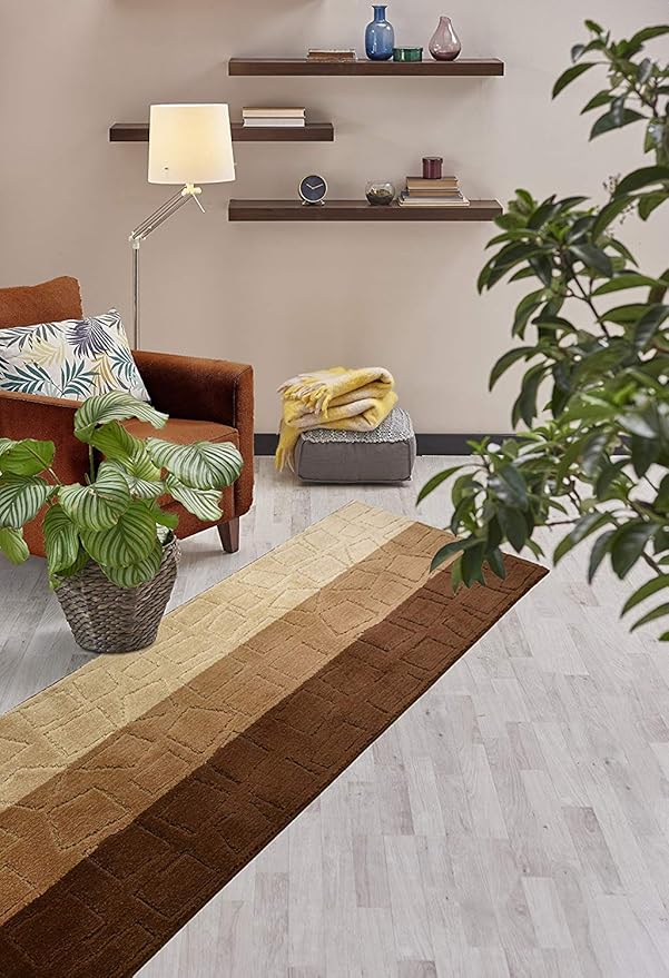 Custom Size Hallway Runner Rug, Slip Resistant, 26 Inch Wide X Your Choice of Length, Squares Brown, 26 Inch X 22 feet