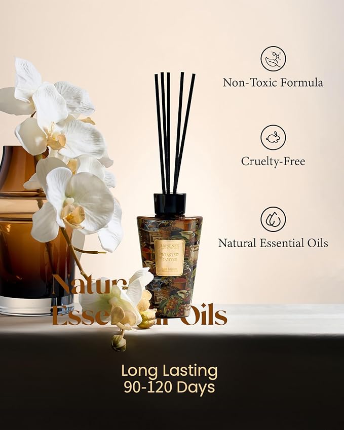 M&SENSE Roasted Coffee Reed Diffuser Set - 8.79fl oz Home Fragrance Non-Toxic Reed Diffuser for Home, Long Lasting Air Freshner Gifts for Bathroom Bedroom Fragrance Decor