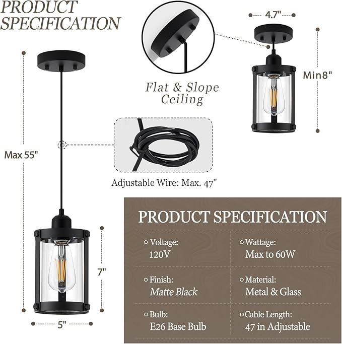 Black Pendant Lights Kitchen Island 3 Pack, Modern Kitchen Pendant Lighting Over Island with Clear Glass, Farmhouse Mini Hanging Light for Sink Dining Room, OS-3014-3PBKC