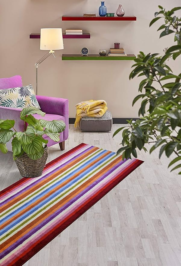 Custom Size Hallway Runner Rug, Slip Resistant, 26 Inch Wide X Your Choice of Length, Stripes Colorful, 26 Inch X 7 feet