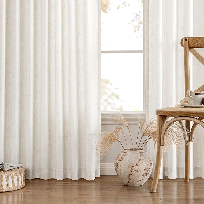 MIULEE Non-See-Through Privacy Linen Curtains 2 Panels, Light Filtering Window Curtains Farnhouse Textured Back Tab Semi Sheer Drapes for Bedroom Living Room, 52 x 45 Inches Long, Natural White