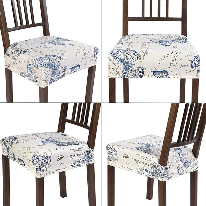 SearchI Stretch Dining Chair seat Covers Set of 2, Soft Removable Washable seat Covers for Dining Chairs, Dining Room seat Cover Protector (Rear-Covered, Butterfly)