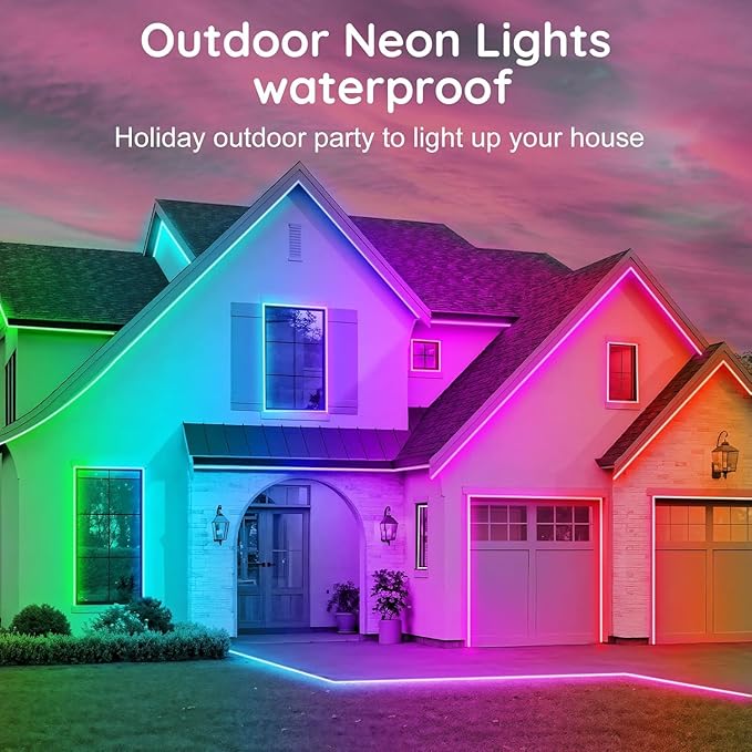 50Ft Neon Rope Lights,Flexible Led Rope Lights Control with App/Remote,Multiple Modes Music Sync Gaming RGB Led Neon Lights for Bedroom Outdoor