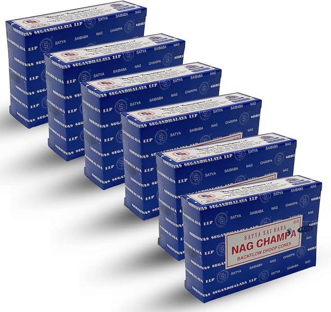 Nag Champa Backflow Incense Cones for Waterfall Aromatic Smoke Fountain Haze Falls and Mat Bundle - Pack of 6