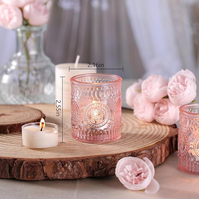 36 Pcs Pink Votive Candle Holders, Glass Tea Light Candle Holders for Wedding Centerpiece, Table Centerpiece, Home and Party Decorations