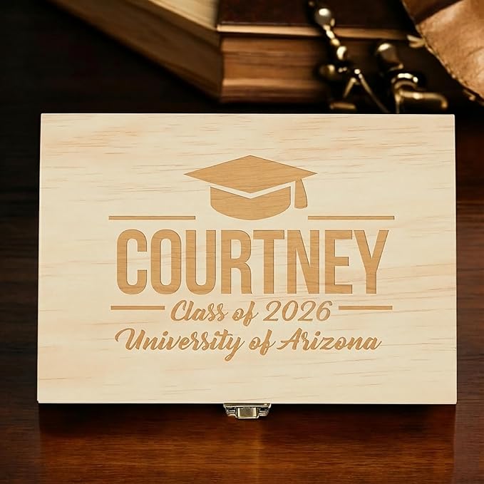 Personalized Graduation Keepsake Box 2026 Custom Engraved Wooden Memory Box High School College Graduates Cap and Gown Storage Boxes - Graduation Gifts for Him Her