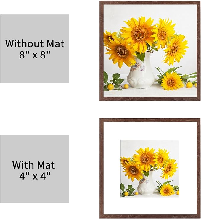 8x8 Walnut Oak Wood Picture Frame - 8x8 Photo Frame, 8x8 Picture Frame Wood, Natural Solid Wooden Picture Frames for Wall Art Photo and Prints (3 Pack, Walnut)