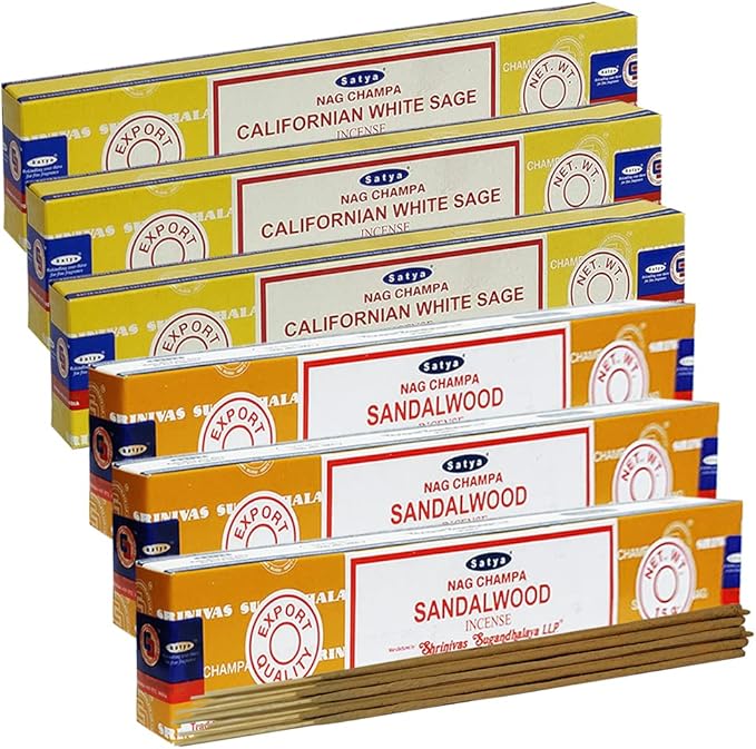 White Sage Sandalwood Incense Sticks & Holder Bundle Variety Pack from House of Nag Champa Incense Sticks and Trumiri