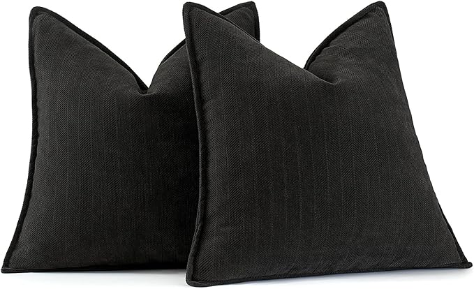 MIULEE Pack of 2 Black Decorative Pillow Covers 18x18 Inch Soft Chenille Luxurious Couch Throw Pillows Farmhouse Cushion Covers with Elegant Design for Sofa Bedroom Living Room Home Decor