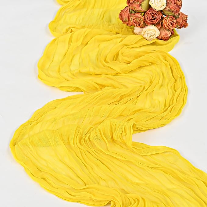12 Pack Yellow Cheesecloth Table Runner,10FT Gauze Boho Table Runner 20x120inch Rustic Sheer Cheese Cloth Table Runner for Wedding Party Bridal Shower Table Thanksgiving Christmas Decoration