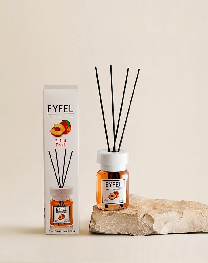 EYFEL Reed Diffuser Set - Peach Scented Sticks for Home and Bathroom - 4.05 fl oz Oil With Diffuser Sticks - Home Fragrances and Decor