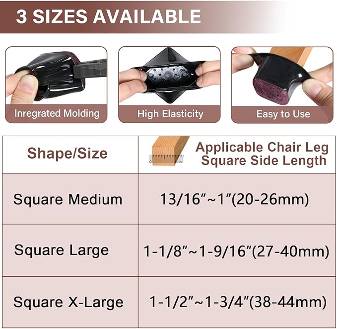 YOZON Chair Leg Floor Protector Chair Leg Protectors for Hardwood Floors Felt Furniture Pads Silicone Caps Anti-Scratch Reduce Noise Black-16 Pcs Square L Fit:1-1/8" ~ 1-9/16" (27-40mm)