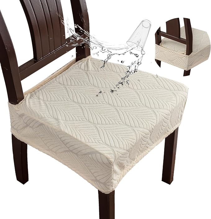Removable Washable Dining Chair Seat Covers Set of 2,Stretch Jacquard Chair Seat Cushion Protector Slipcovers, Rear Covers