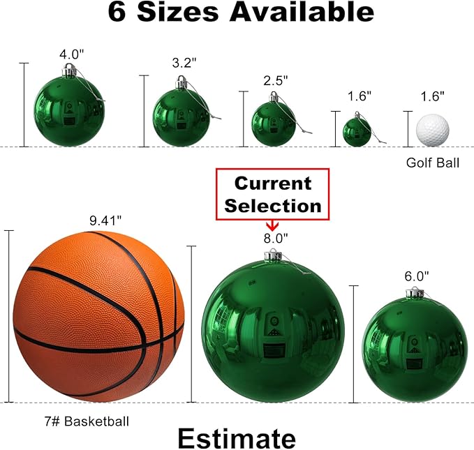 Emerald Green 8.0" Extra Large Christmas Ornaments - Christmas Tree Decoration Balls Shatterproof Hanging Shiny Balls for Birthday Holiday Wedding Decorations Set of 2pcs