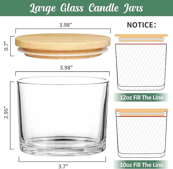 12oz Candle Jars for Making Candles, 8 Pack Large Clear Glass Empty Candle Jars with Bamboo Lids and Wick Kit, Multiple Wicks Wide Mouth Candle Container Bulk, Ideal for Candle Business