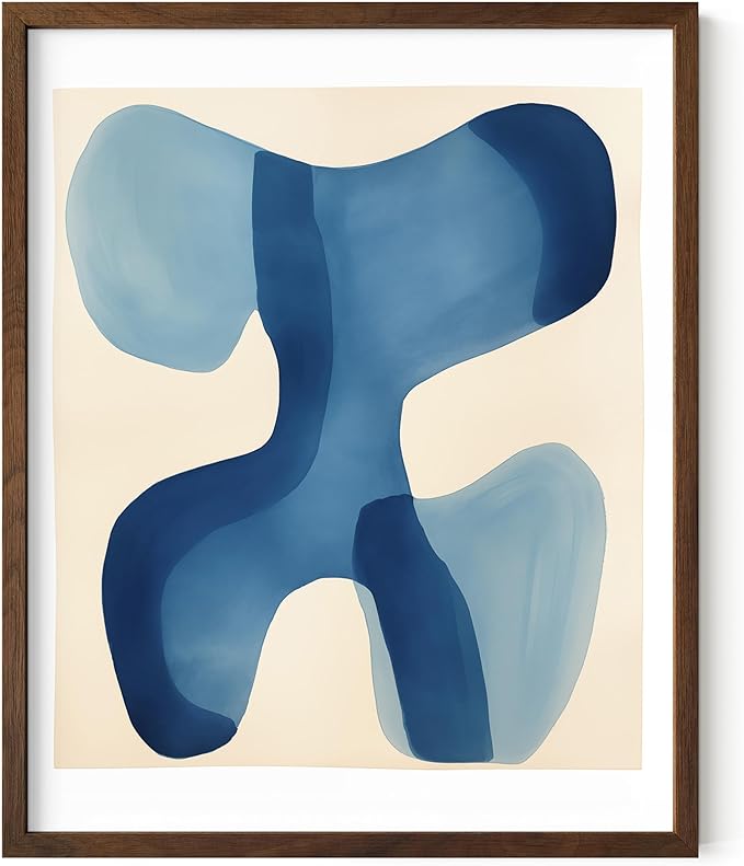 HAUS AND HUES Modern Abstract Wall Art - Blue and Green Living Room Art, Modern Artwork for Walls, Minimalist Picture for Living Room(Blue Shapes, Walnut Frame, 16x20)