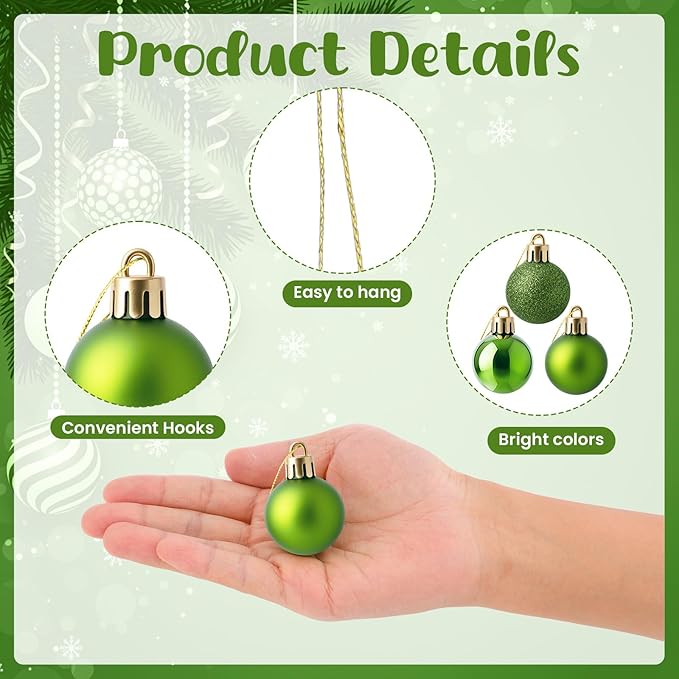 24 Pack Mini Shatterproof Christmas Balls - Small Hanging Ornaments for Trees Christmas Party Decorations, 1.2 Inch (Green)