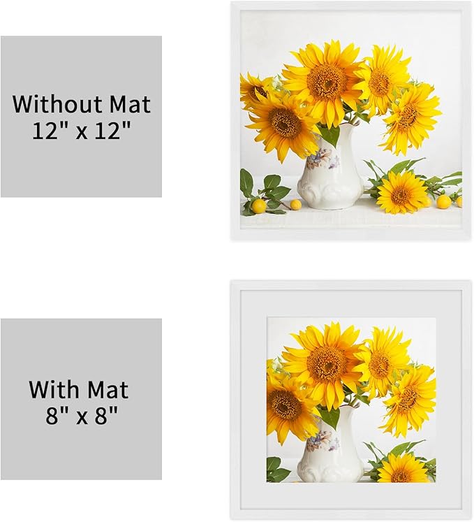 12x12 White Oak Wood Picture Frame - Minimalist 12x12 Poster Frame, 12"x12" Picture Frame Wood, Natural Solid Wooden Picture Frames for Wall Art Photo and Prints (3 Pack, White)