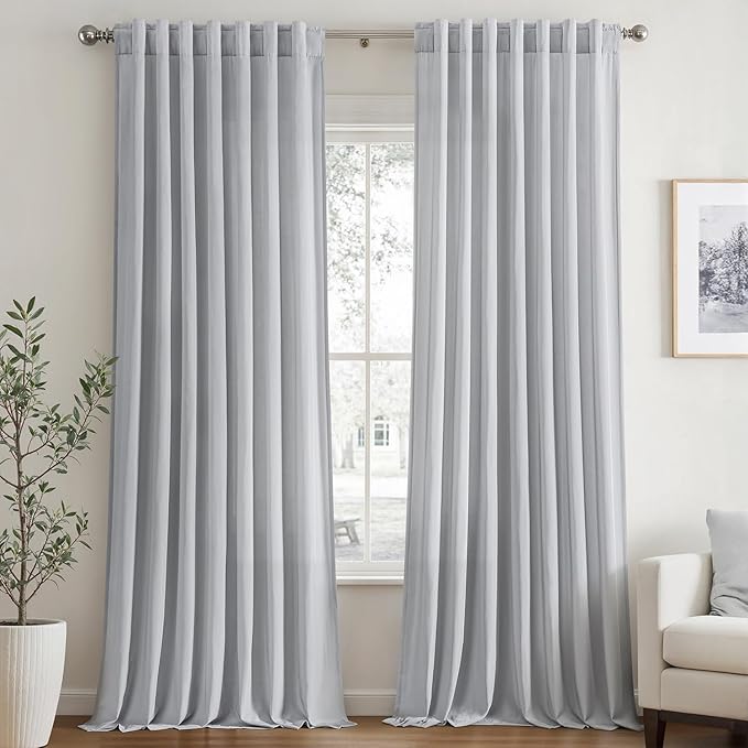 EMEMA Non-See-Through Gray Sheer Curtains, Light Filtering 108 Inch Privacy Semi Sheer Curtains for Bedroom Living Room, Window Drapes That Let Light in, 52x108 Inch, 2 Panel
