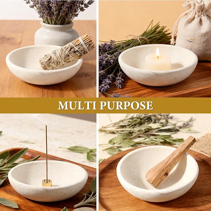 Koville Natural Marble Incense Holder, Incense Holder for Sticks with 9 Holes, Handmade Incense Burner Ash Catcher for Meditation Yoga SPA, Balsam Fir/Palo Santo/Sage/Cone (Lymra Limestone)