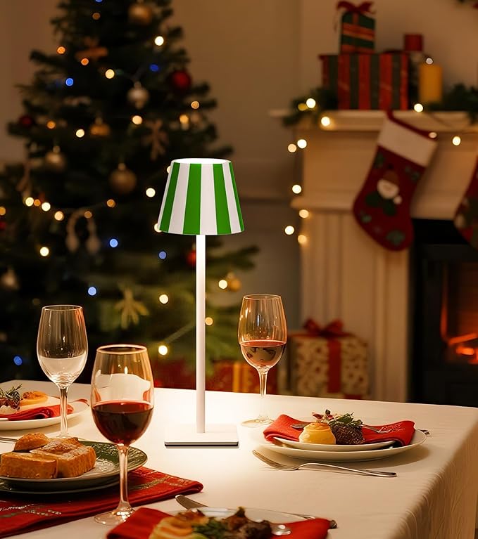UME 3 Pack Cordless Table Lamp, Battery Operated Lamp - Portable Waterproof Rechargeable Table Lamp w/ 3 Color Temps & Stepless Dimming for Dinner, Desk, Cafe, Outdoor (Christmas Green)
