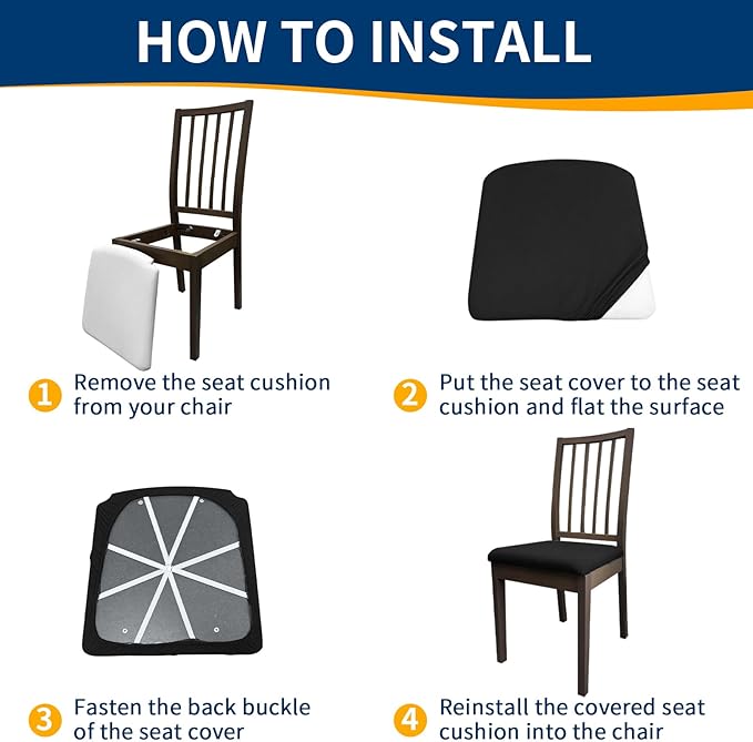 Waterproof Dining Chair Seat Covers Set of 8, Removable Washable Kitchen Chair Seat Slipcovers, Dining Room Chair Seat Covers for Home, Restaurant, Banquet