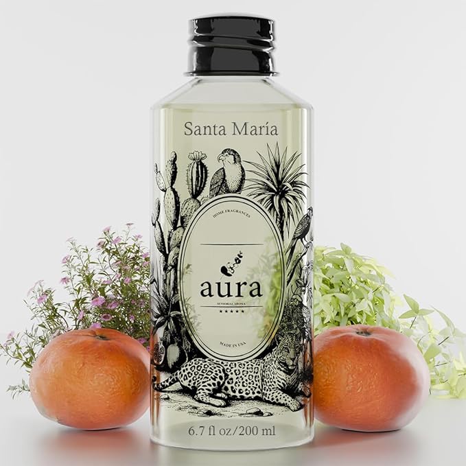 A U R A - Santa Maria Fragrance Oil for Waterless Scent Diffuser - Inspired by T. Ford Soleil Blanc | 6.7 fl oz / 200 ml Essential Oil Blend for Aromatherapy & Hotel Collection Diffuser