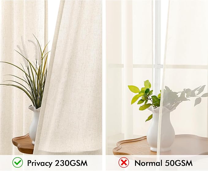 MIULEE Non-See-Through Privacy Linen Curtains 2 Panels, Light Filtering Window Curtains Farmhouse Textured Back Tab Semi Sheer Drapes for Bedroom Living Room, 52 x 84 Inches Long, Cream Ivory